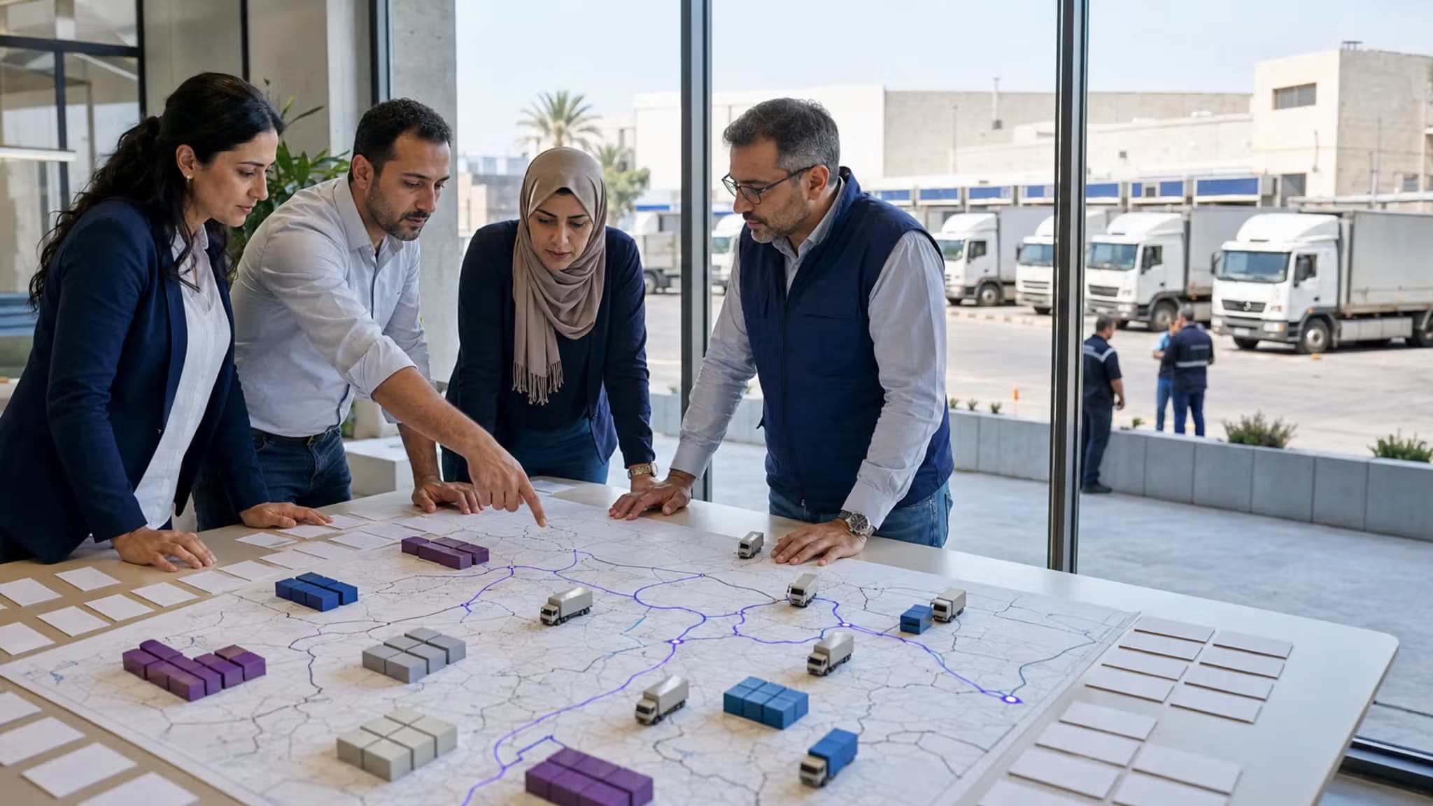 Transport team reviewing a distribution plan