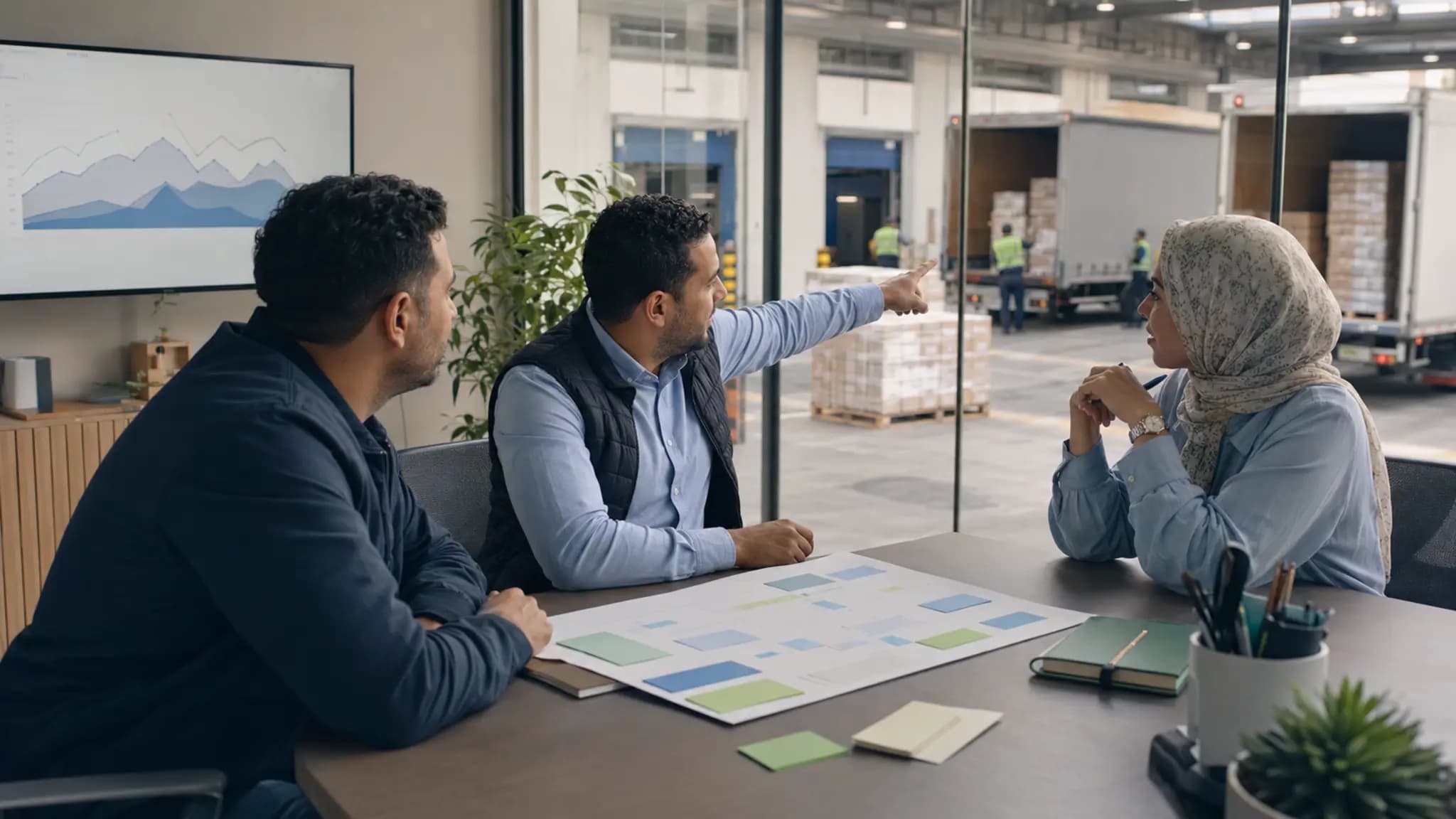Three colleagues map an operational process